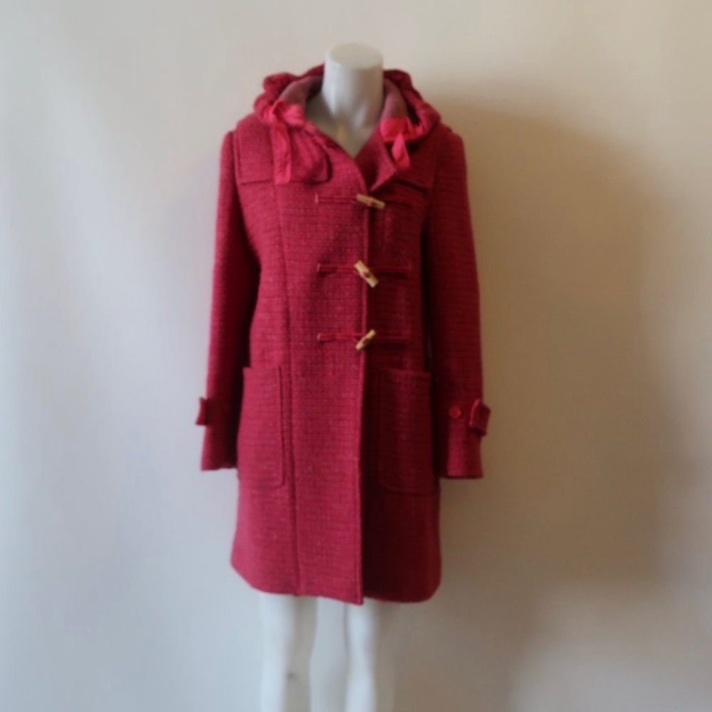 Women’s Vintage Red Tweed Wool Hooded Coat 38